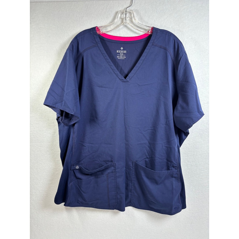 Med Couture Touch Scrub Top Womens 3XL Navy Blue Poly Blend V-Neck Medical Work